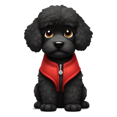 small completely black fluffy puppy wearing red vest sticker