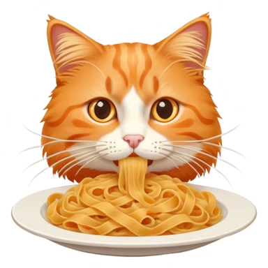 orange cat eating pasta sticker
