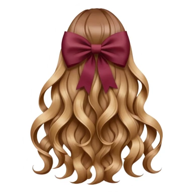 light brown open wavy long hair from behind with a burgundy bow sticker