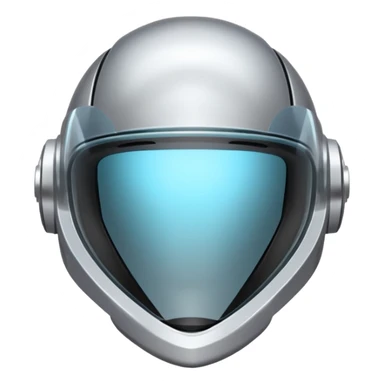 A futuristic helmet emoji made of silver chrome, smooth aerodynamic shape, minimal visor detail, reflective metallic surface, sci-fi aesthetic, iOS emoji style, centered on clean white background sticker
