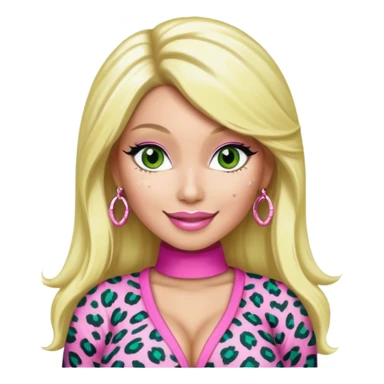 Smiling Green eyed white skin Nicki Minaj wearing a pink leopard print outfit with blonde hair sticker