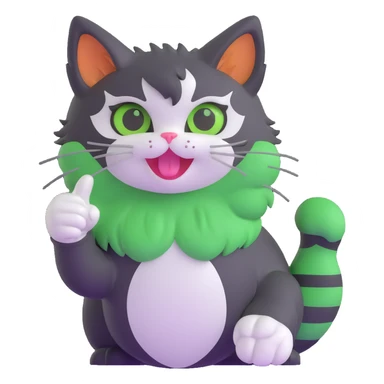 tricolor fluffy cat with big green eyes giving thumbs up sticker