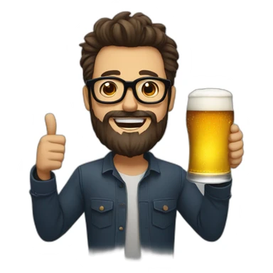 Man With black glasses, Brown hairs and Henriquatre beard, who hold a Beer in the Hand and makes cheers sticker