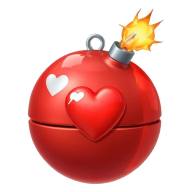 A spherical shaped bomb, red in colour, fuse burning with a heart. sticker