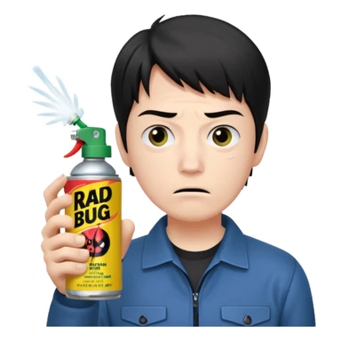 Gojo Satoru using a can of raid bug spray looking disgusted sticker