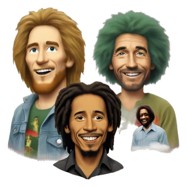 Bob Marley, Kurt Cobain, and Bob Ross sticker