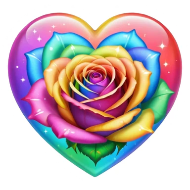Rainbow heart with rainbow colored roses & sparkles sticker