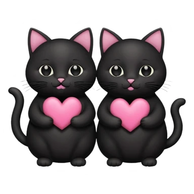 two fat cute black cats love, pink heart, closed mouth, black ears sticker