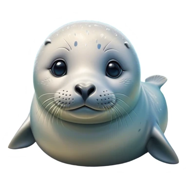 Cinematic Cute Seal Portrait Emoji, Head tilted playfully and inquisitively, featuring a charming, plump form with a sleek, shiny body and round, sparkling eyes full of gentle wonder, accented by a subtly contoured head, Simplified yet irresistibly adorable features, highly detailed, glowing with a warm, friendly oceanic glow, high shine, affectionate and lively, stylized with a touch of whimsical seaside charm, soft glowing outline, capturing the essence of a mischievous yet loving seal that seems as if it could pop out of the screen into your arms! sticker