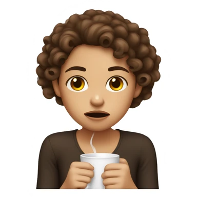Angry spanish girl with curly brown hair drinking coffee sticker