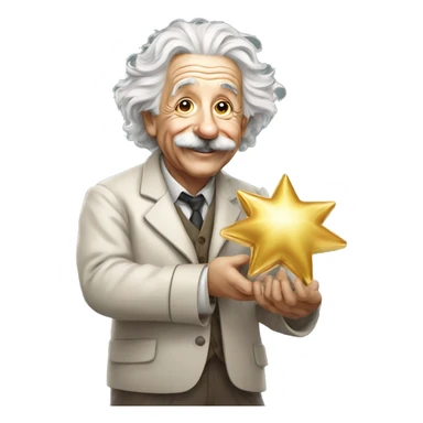 happy albert einstein holding onle golden small star in one hand sticker