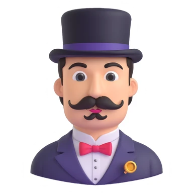 a man with a mustache, wearing a top hat and a monocle sticker