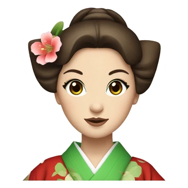 Geisha with green eyes and brown hair. Red kimono  sticker
