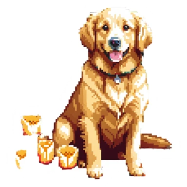 golden retriever surrounded by tulips sticker