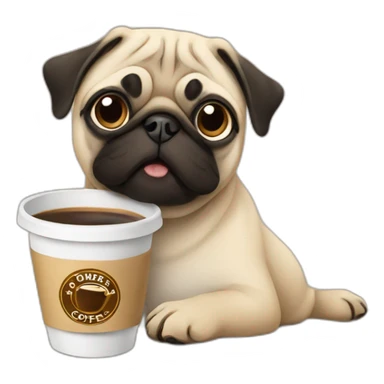 Pug drinking coffee sticker