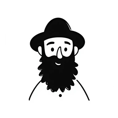 hand-drawn doodle of a Jewish Haredi man with black hat, beard, and payot, simple lines sticker