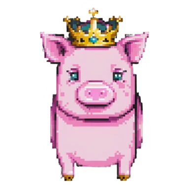 Minecraft pig full body pink blocky animal with square head wearing a crown sticker
