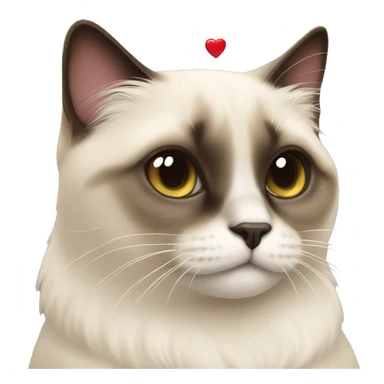 fluffy siamese cat with a heart sticker
