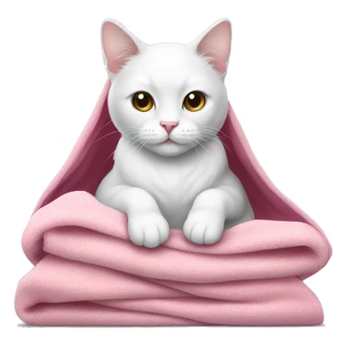 white cat with pink blanket sticker