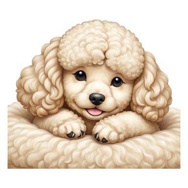 Meme-Worthy Cute Sleeping Cream Poodle Portrait Emoji, Head resting peacefully with a contented smile, showcasing a delightfully elegant build and a luxuriously soft, curly cream Fur, eyes shut in a serene nap, Simplified yet hilariously adorable features, highly detailed, glowing with a soft, drowsy light, high shine, relaxed and utterly lovable, stylized with an air of playful laziness, bright and heartwarming, soft glowing outline, capturing the essence of a comically sleepy companion, so meme-worthy it feels like it could instantly become the next viral sensation of adorable slumber! sticker