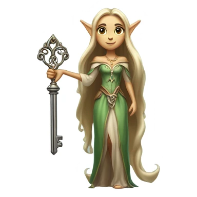 an elf woman login holding a big key sticker