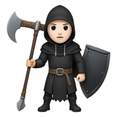 an executioner with a black hood/ sheet on his face so we can't see his face and a big axe with large blades in his hand sticker