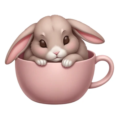 Cute sleeping Taupe rabbit in a dusty rose coloured cup sticker