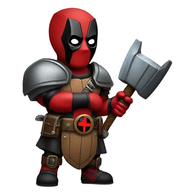 Deadpool holding Viking shield and thors hammer sticker