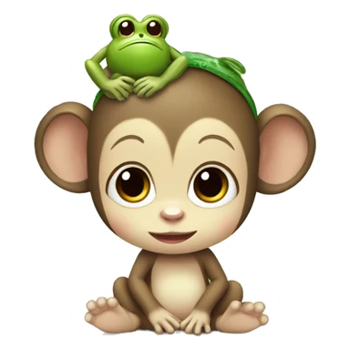 baby monkey with frog headband sticker