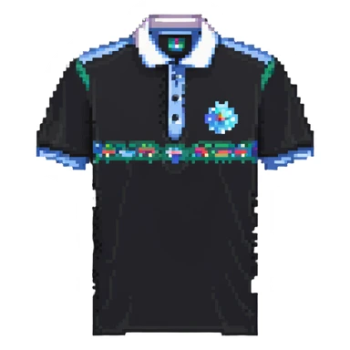 polo shirt with AI design, technological details in pixel art style sticker