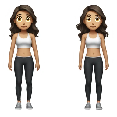 Side view of a brunette girl standing on a bathroom scale, looking down, wearing black leggings and a sports bra, her hair is down sticker