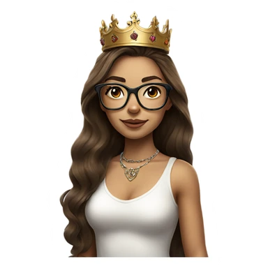 Hyperrealistic beautiful  girl, wearing a crown and glasses with tattoos, with long brown hair  sticker