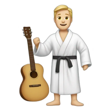 white man in bathrobe with guitar sticker