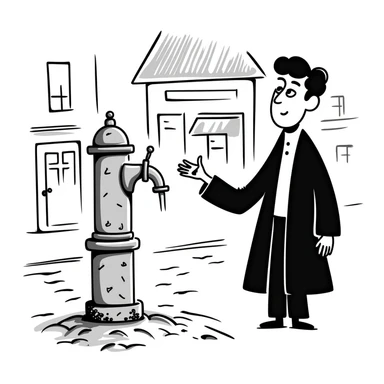 Victorian man with a broken water pump in a dirty street sticker