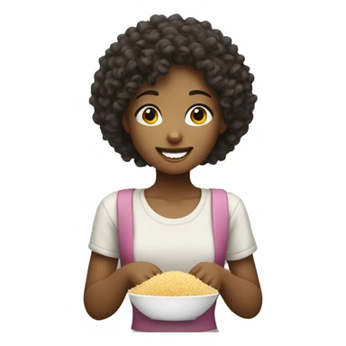 a curly haired girl eating rice  sticker