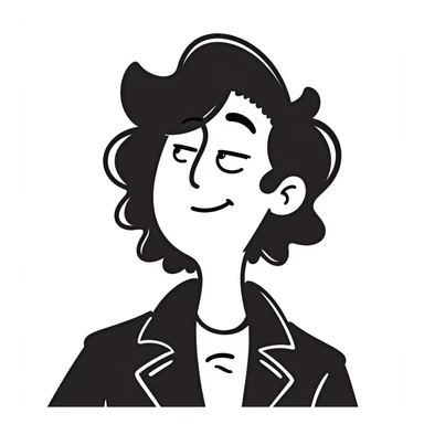 Hand-drawn portrait of a rockstar musician, face and upper body only, confident expression with half-closed eyes looking upward, knowing smirk, contemplative expression showing he's envisioning success sticker