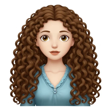 pale woman with brown curly very long hair, middle part. the hair is very very very very very very long, so long, you can't see the ends. the hair is very heavy and goes down to her feet sticker