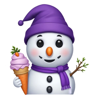 snowman wearing purple cap with ice cream  sticker