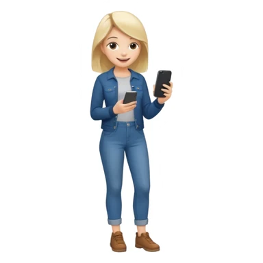 a full body  full girl on his phone with a happy face commenting on a post sticker