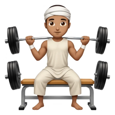 brown muslim man pushing weight wearing thobe on bench press sticker