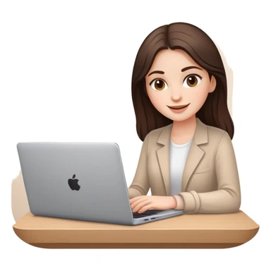 white brunette girl with laptop and coffee cheerful expression sticker