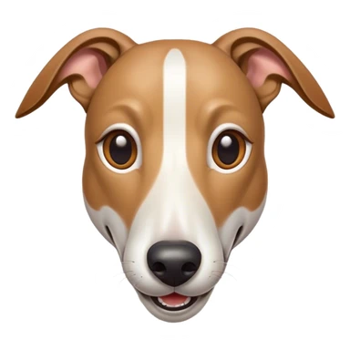 Cinematic Comical White and Brown Greyhound Portrait Emoji, Head tilted dramatically with an exaggeratedly amused expression, featuring a striking white Fur with dynamic brown accents, wide, expressive eyes filled with playful disbelief, Simplified yet hilariously expressive features, highly detailed, glowing with a slightly sassy glow, high shine, dramatic yet playful, stylized with an air of cheeky mischief, bright and endearing, soft glowing outline, capturing the essence of a spirited and over-the-top racer, so meme-worthy it feels like it could side-eye its way into internet fame instantly! sticker