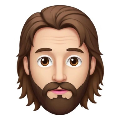 Handsome white man with big brown eyes thin pink lips long nose and long brown messy hair low beard sticker