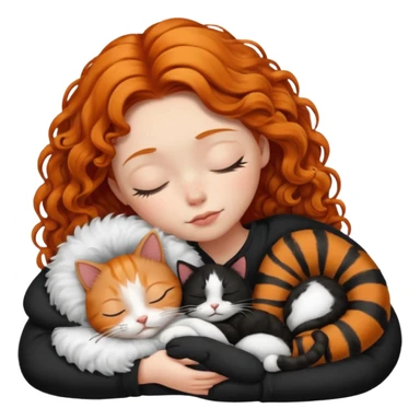 short hair Ginger Girl sleeping with a black and white bigger cat  sticker