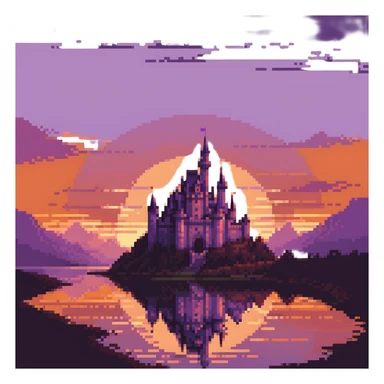 castle at sunset with warm orange and purple sky, dramatic lighting, no characters sticker
