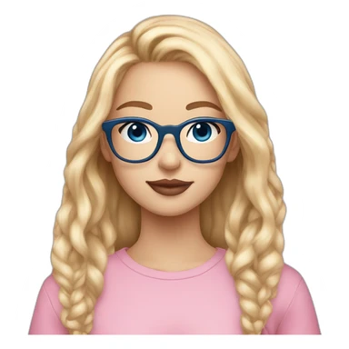 A seventeen-year-old girl with blonde hair and blue eyes  Her skin is white, she wears pink square glasses, and her lips are pink and full  sticker