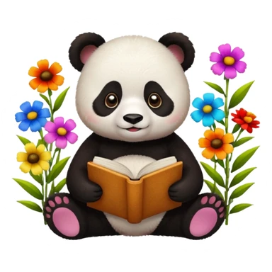 bees panda reading books + flowers sticker