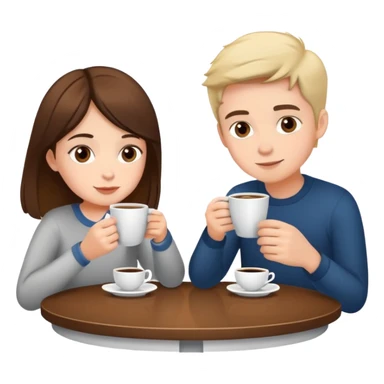 simple and clear boy and girl sitting at a table sipping coffee sticker