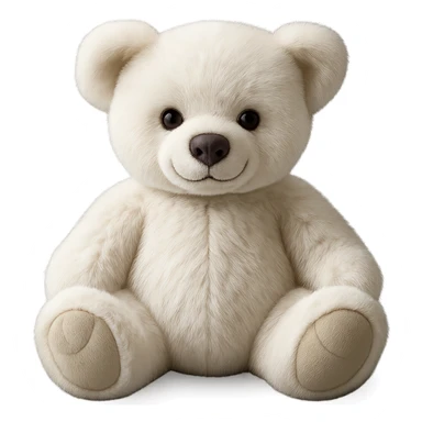 Change the teddy bear's fur to a realistic white color, keep soft lighting, and maintain a transparent background. The style should look realistic and natural with soft lighting effects. sticker