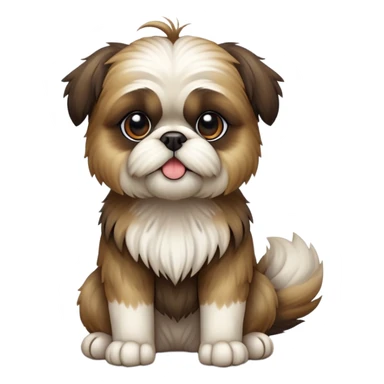 cinematic-[Shish tzu]-realistic-full-body-sitting-emoji,-tail-resting-loosely-beside-its-paws,-head-tilted-dramatically, -scruffy-fur,-simplified-yet-realistic-focused-features,-highly-detailed,-glowing-with-an-almost-sarcastic-glow sticker